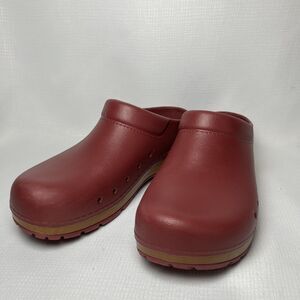 Dansko Work Clogs Women's 38 Slip On Mules Burgundy Faux Wood Sole Light Weight